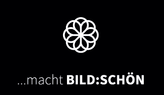Logo mit stilisierter Blume und Schriftzug ‚…macht BILD:SCHÖN‘ – steht für Ästhetik und kreative Gestaltung.